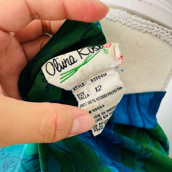 Vintage Olivia Rose Sleeveless Green Floral Maxi Double Slit Short Dress - Picture 4 of 6